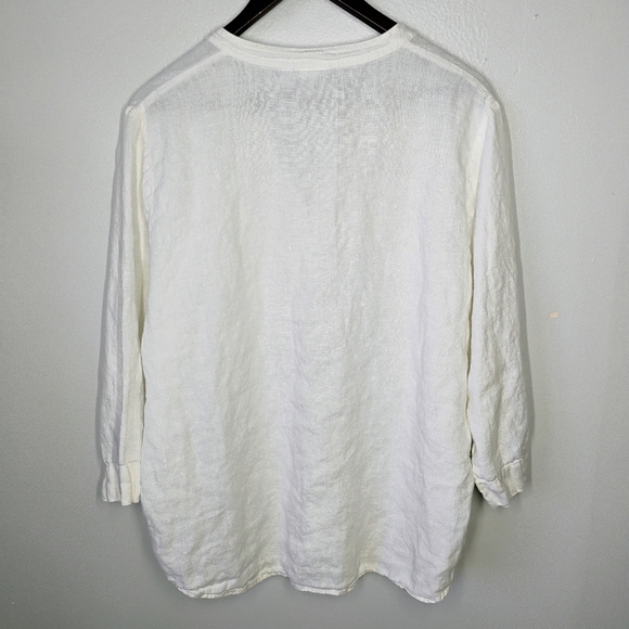 Hot Cotton Top Womens Large White 100% Linen Summer Button Up Casual Neutral - Picture 4 of 10